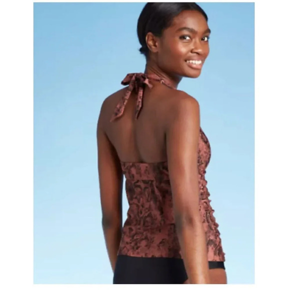 Kona Sol Women’s Snake Skin Print Brown Bikini Swim Tankini Halter Top Sz M - Picture 2 of 6